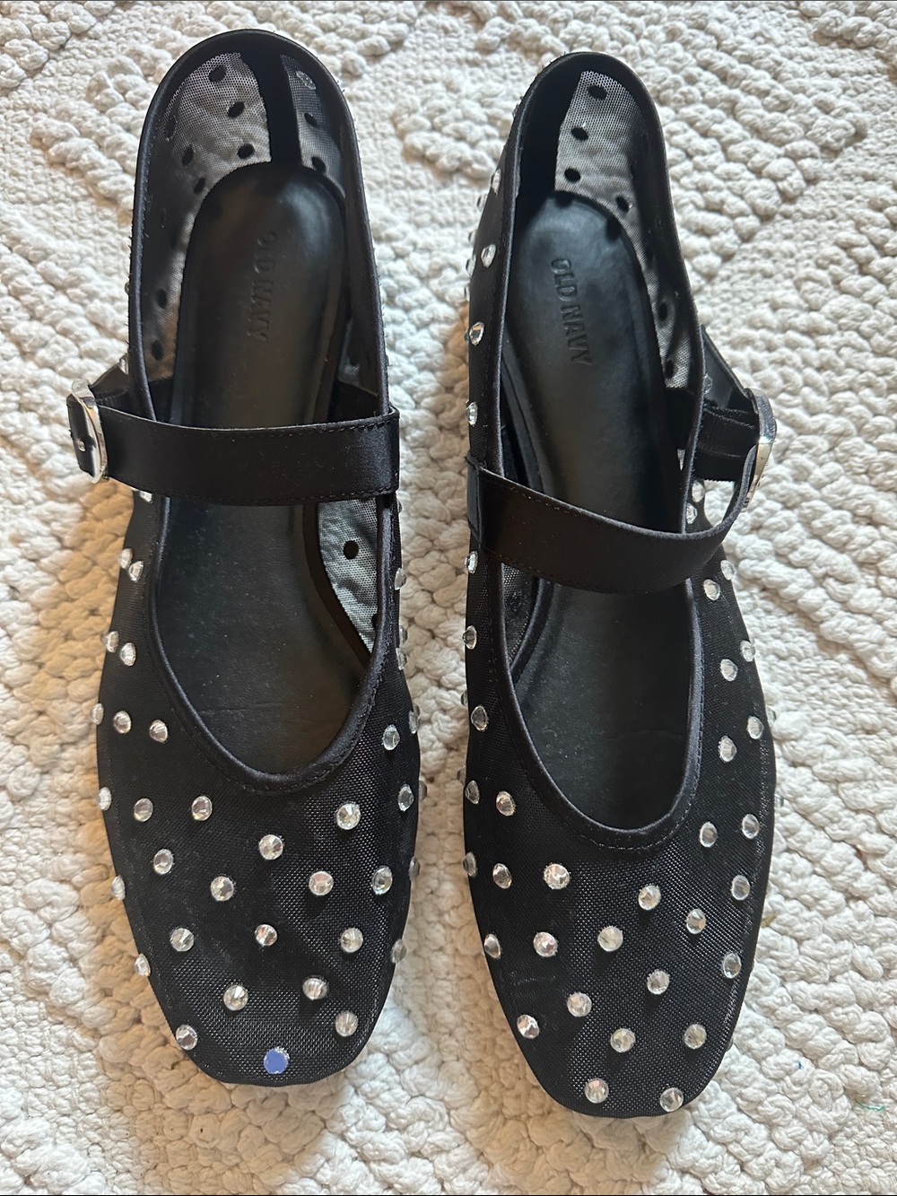 Old Navy Black Mary Jane Flats with Silver Rhinestones